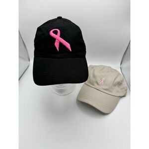 Pink Ribbon Breast Cancer Awareness Ball Cap Hat Adjustable Set Of 2